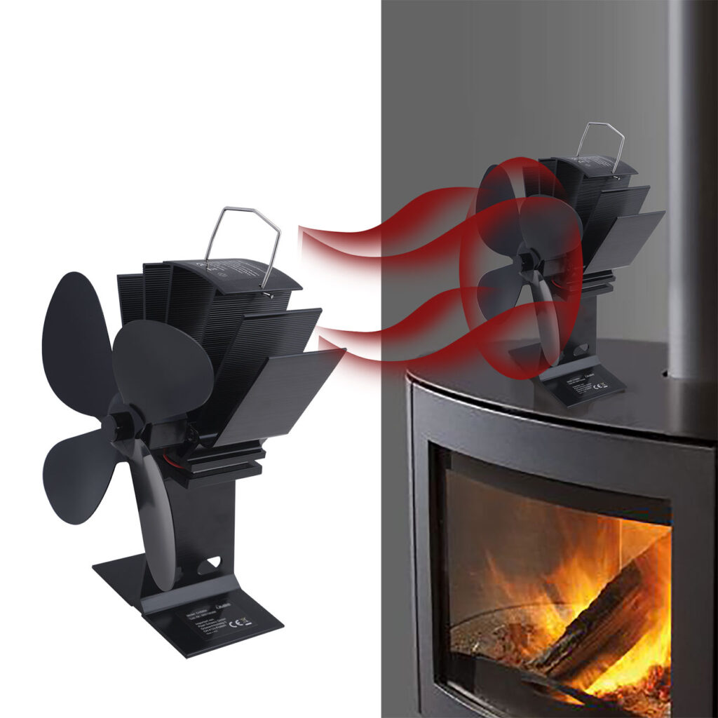 Stromloser Kaminventilator, schwarz, 4 Lüfterblätter, für 65°C – 345°C