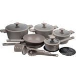 Design Kochset inkl. Kochbesteck & Untersetzer, 15-teilig, taupe