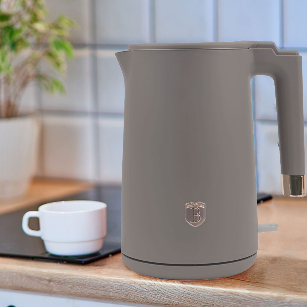 Design Wasserkocher, 360° drehbar, doppelwandig, 1,7 l, 1800 W, taupe