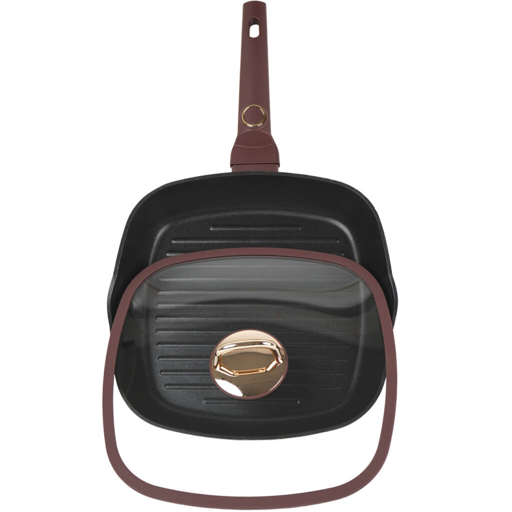 Design Grillpfanne mit Glasdeckel, 28cm, bordeaux