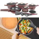 Design Kochset inkl. Kochbesteck & Untersetzer, 15-teilig, bordeaux