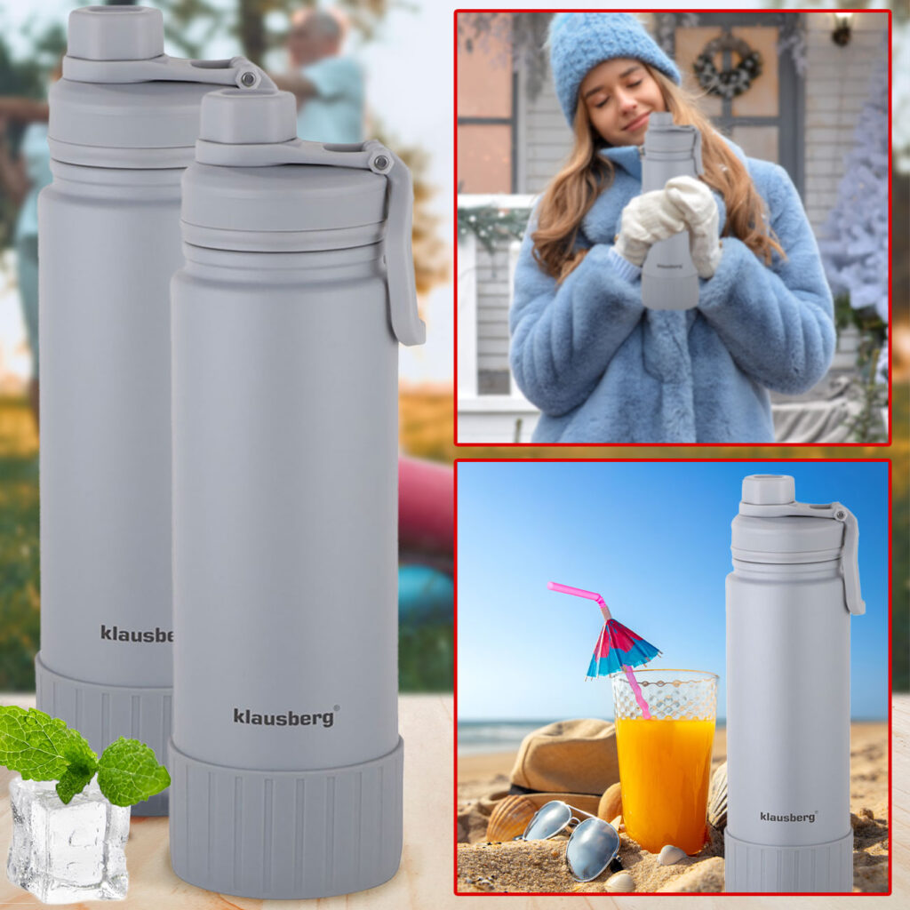 2er-Set Doppelwandiger Thermobecher, 720ml, grau