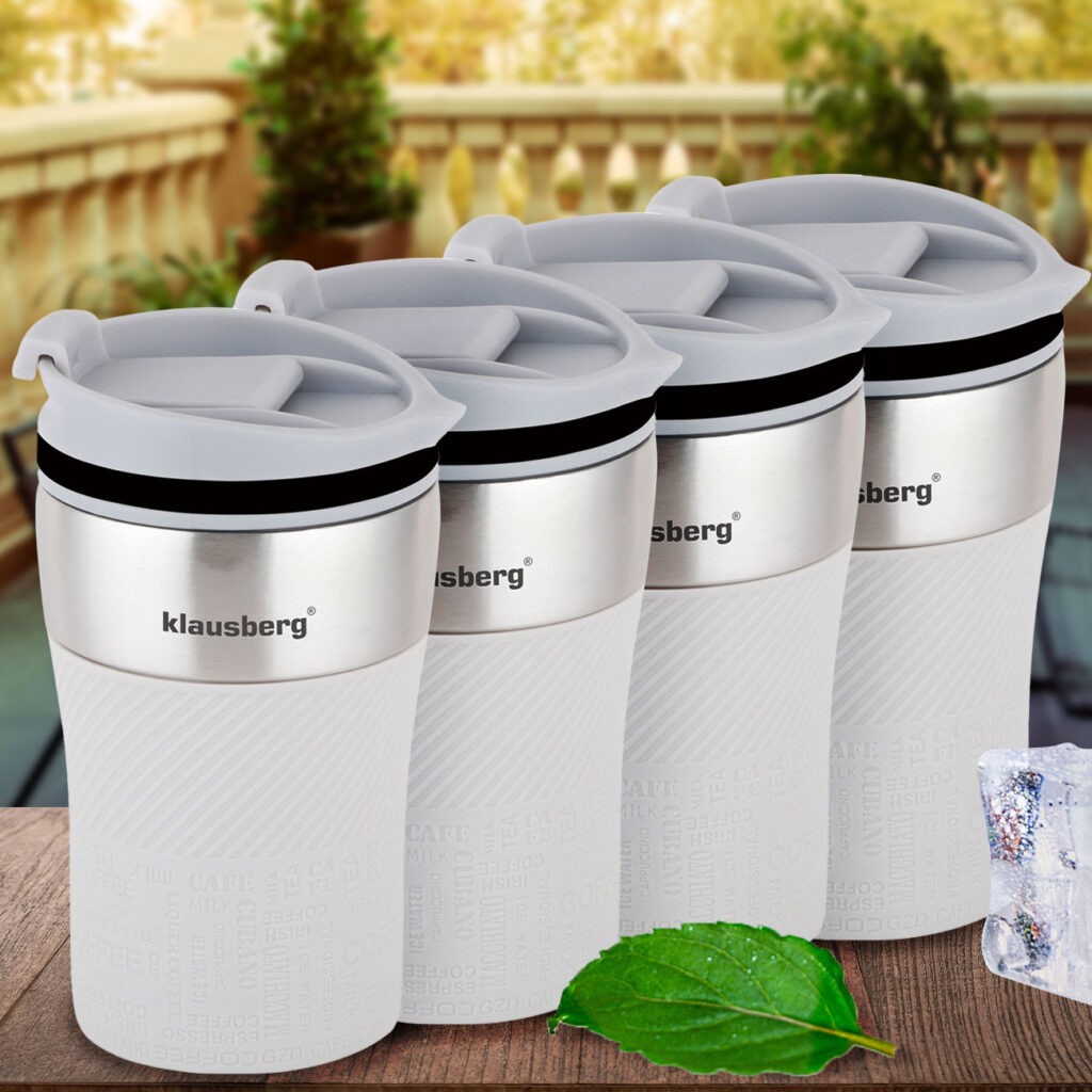 4er-Set Doppelwandiger Thermobecher, 280ml, beige