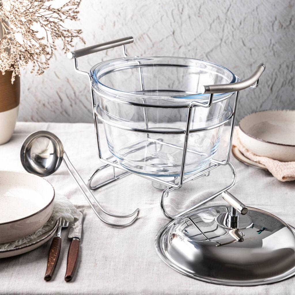 Teelicht-Speisewärmer aus Glas inkl. Schöpfkelle, 4l