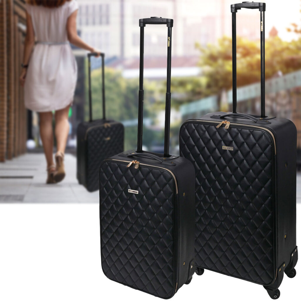 Trolley-Set, 2-tlg, Steppmuster-Design, schwarz