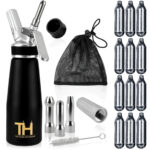 Sahnespender & 12 Gaskartuschen, inkl. 3 Aufsätze und Reinigungsbürste, 500ml, schwarz