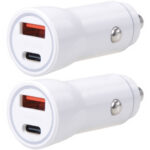 2er-Set USB Auto-Ladegerät, für USB-A und USB-C, 36 Watt, 12/24 Volt, weiss