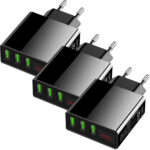 3er-Set Intelligentes 3-PortUSB-Netzteil mit LED-Anzeige, schwarz