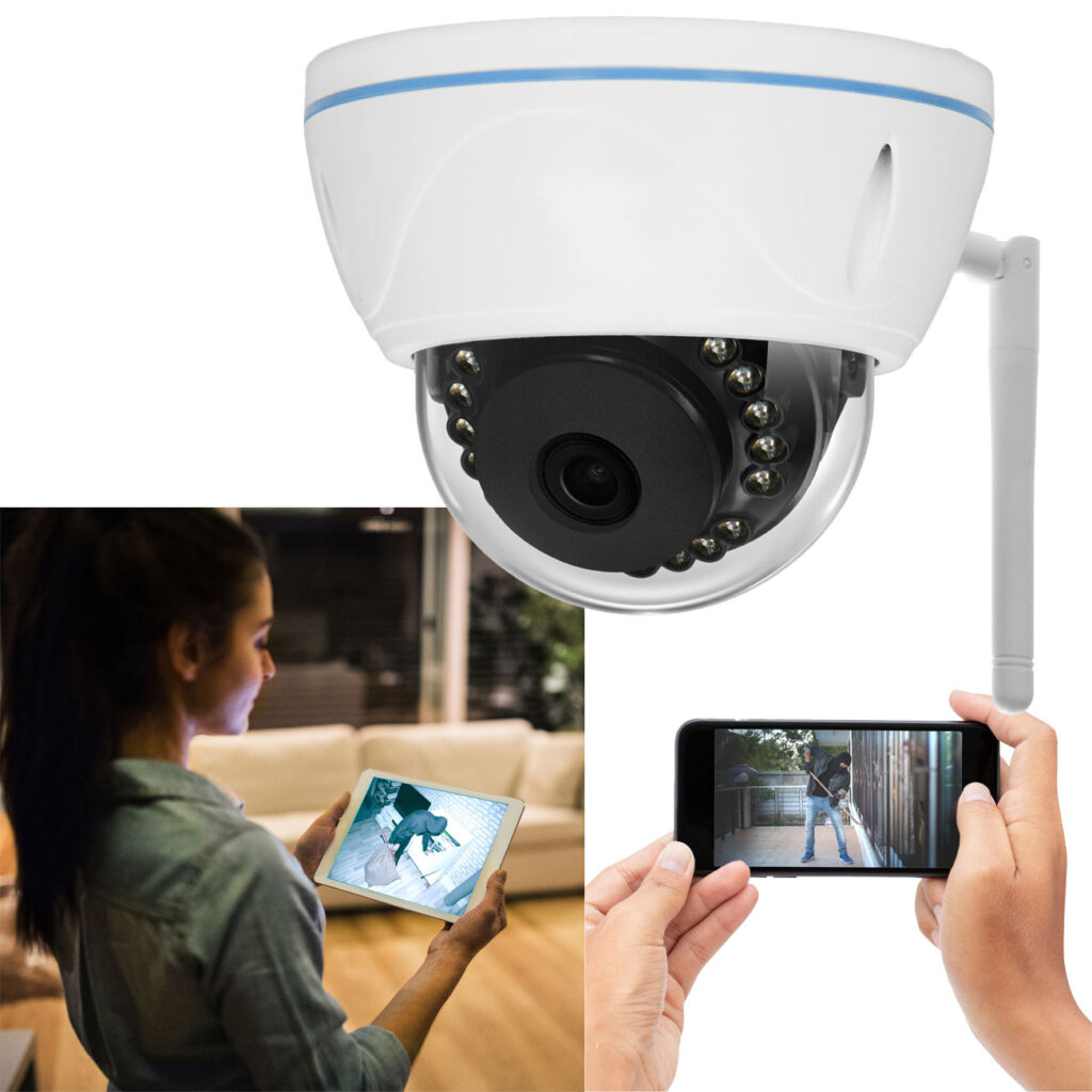 WLAN-Dome-Kamera Outdoor, 1920 x 1080 px, Bildwinkel 110 Grad, IP55