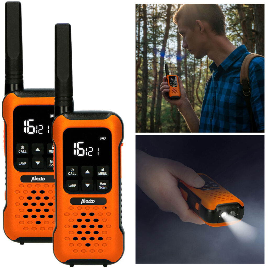 Outdoor-Funkgeräte, 2er-Set, IPX7, Taschenlampe, bis 10 km