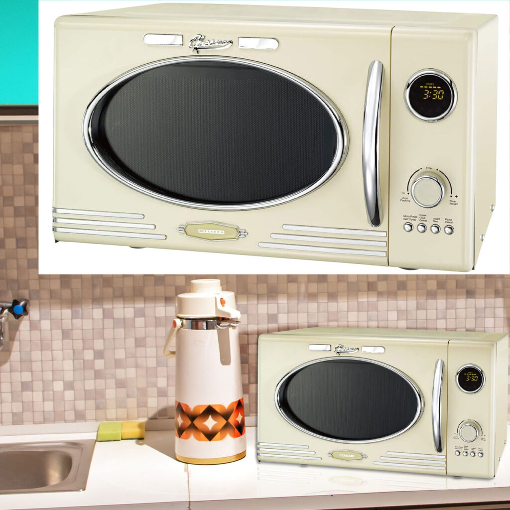 Mikrowellenherd mit Grillfunktion, Vintage-Design, beige, 1000 Watt