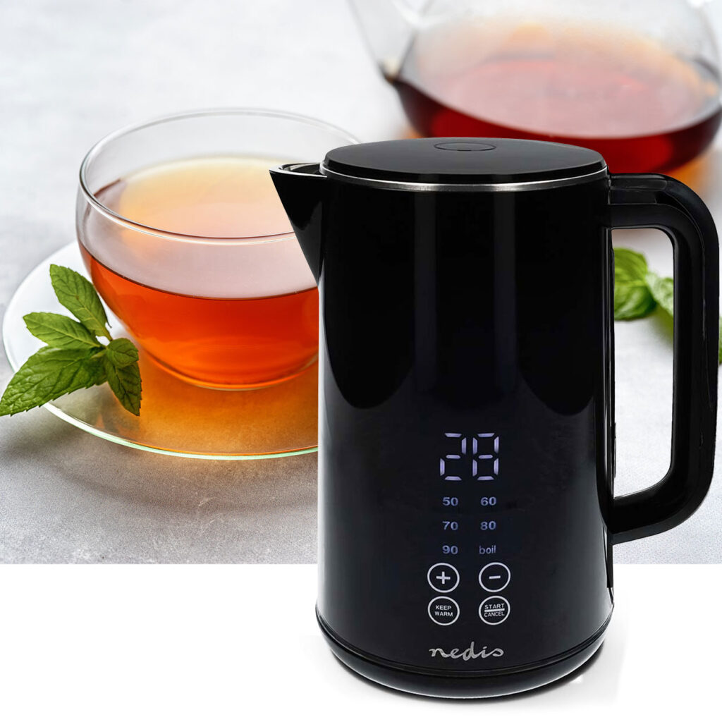 Wasserkocher, schwarz, 1,7 L, mit wählbarer Temperatur, 2200 Watt