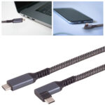 Schnellladekabel USB-C auf USB-C auf USB-C 90° Winkelstecker, schwarz/weiss, 2 m, textil Schnellladekabel USB-C auf USB-C auf USB-C 90° Winkelstecker, schwarz/weiss, 2 m, textil