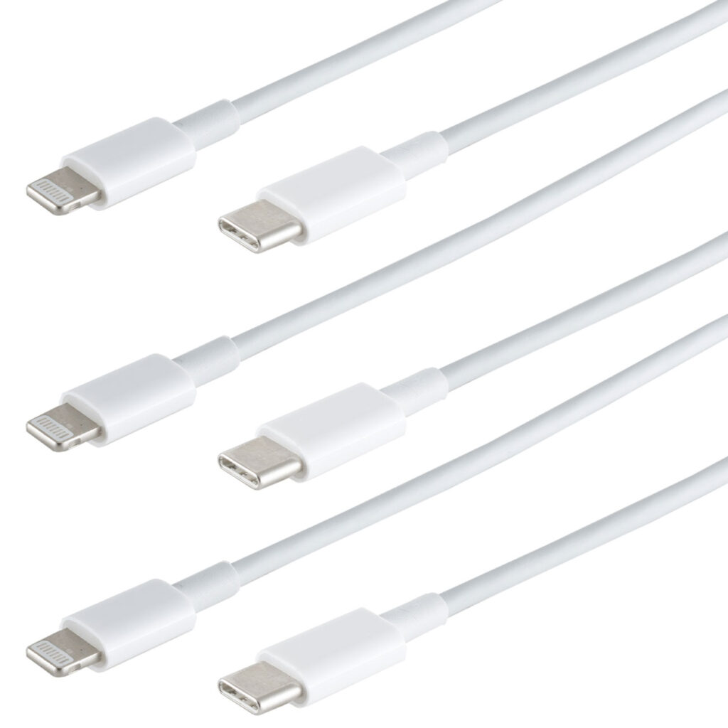 3er-Set Schnellladekabel USB-C auf Lightning, weiss, 0,5 m