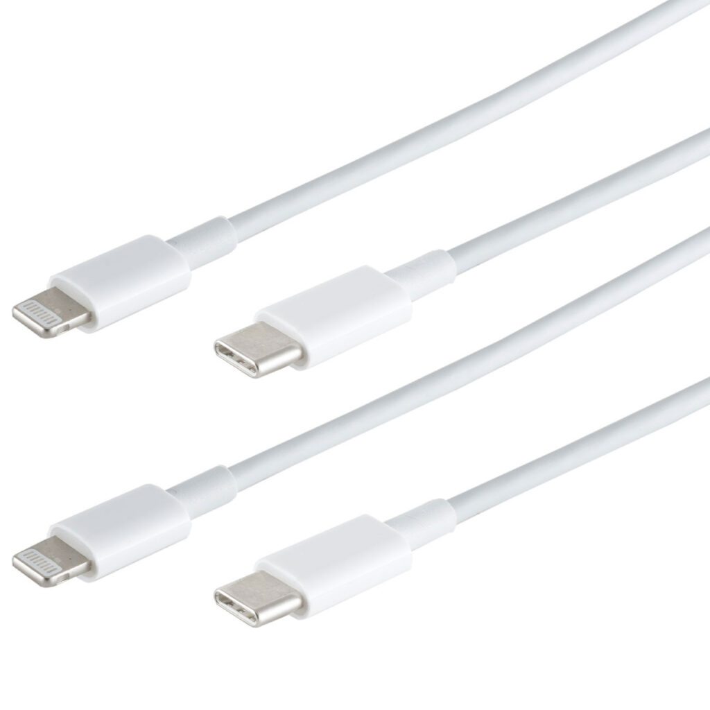 2er-Set Schnellladekabel USB-C auf Lightning, weiss, 1 m