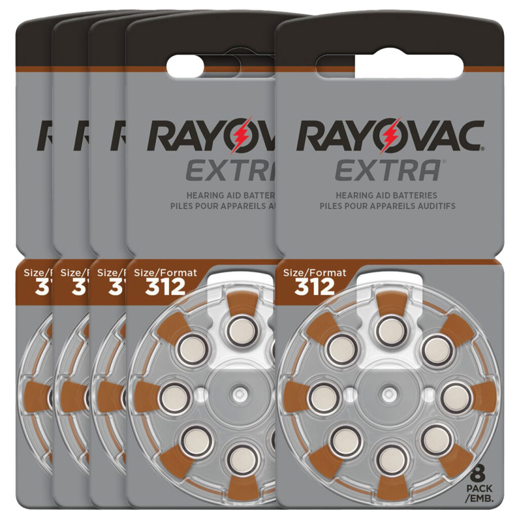 5er-Set Hörgeräte Batterien Typ 312, braun, 1,4V/180 mAh, 40er-Pack