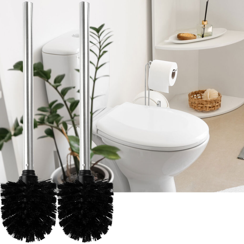 2er-Set Toilettenbürste, schwarz-silber, Ø 8 x H 35 cm