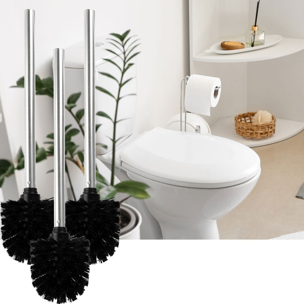 3er-Set Toilettenbürste, schwarz-silber, Ø 8 x H 35 cm