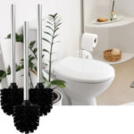 3er-Set Toilettenbürste, schwarz-silber, Ø 8 x H 35 cm