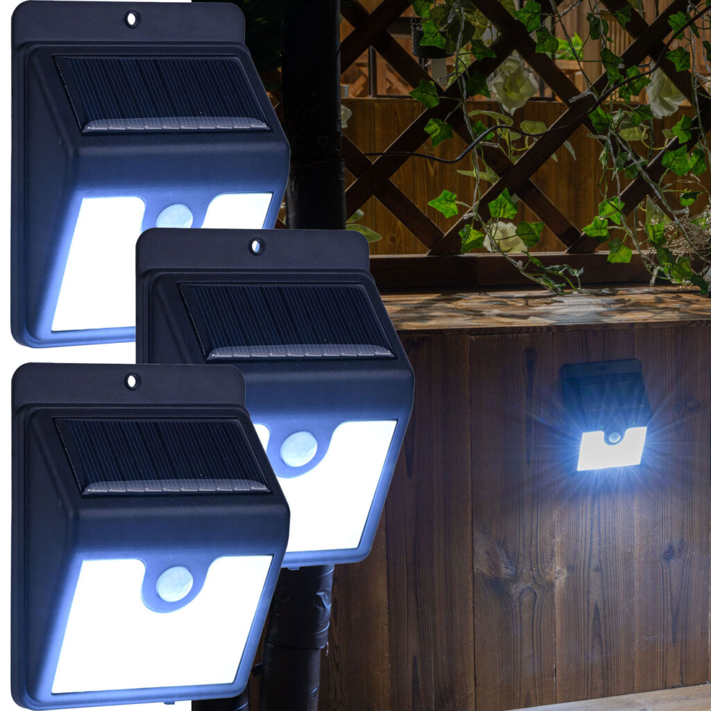 3er-Set LED-Solar-Wandstrahler mit Bewegungssensor, 50 Lumen, IP44