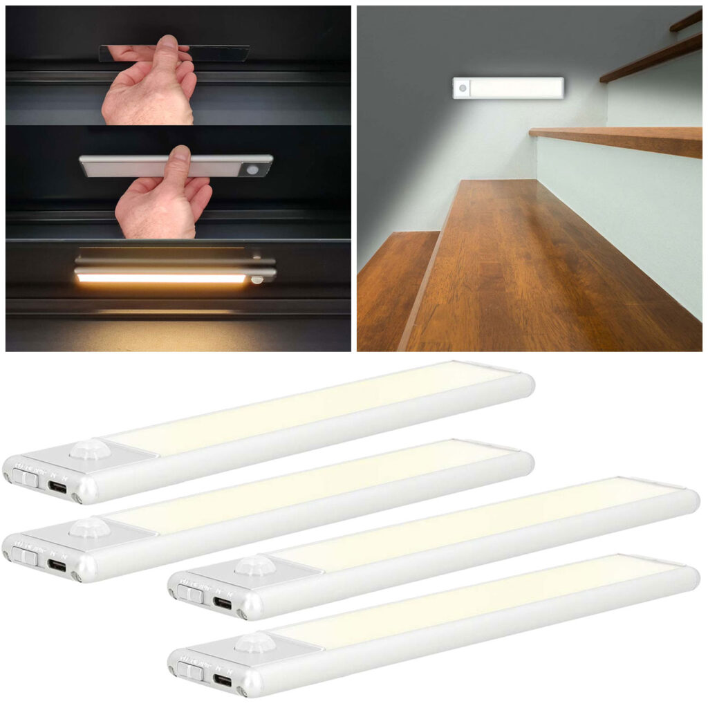 4er-Set Akku LED-Lichtleiste mit Bewegungssensor, 20,5 cm