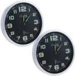 2er-Set Funk-Wanduhr mit laufruhigem Quarz-Uhrwerk, nachleuchtend, Ø 30 cm