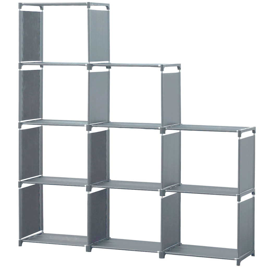 Treppenregal mit 9 Fächern, 125 x 125 x 26 cm, grau