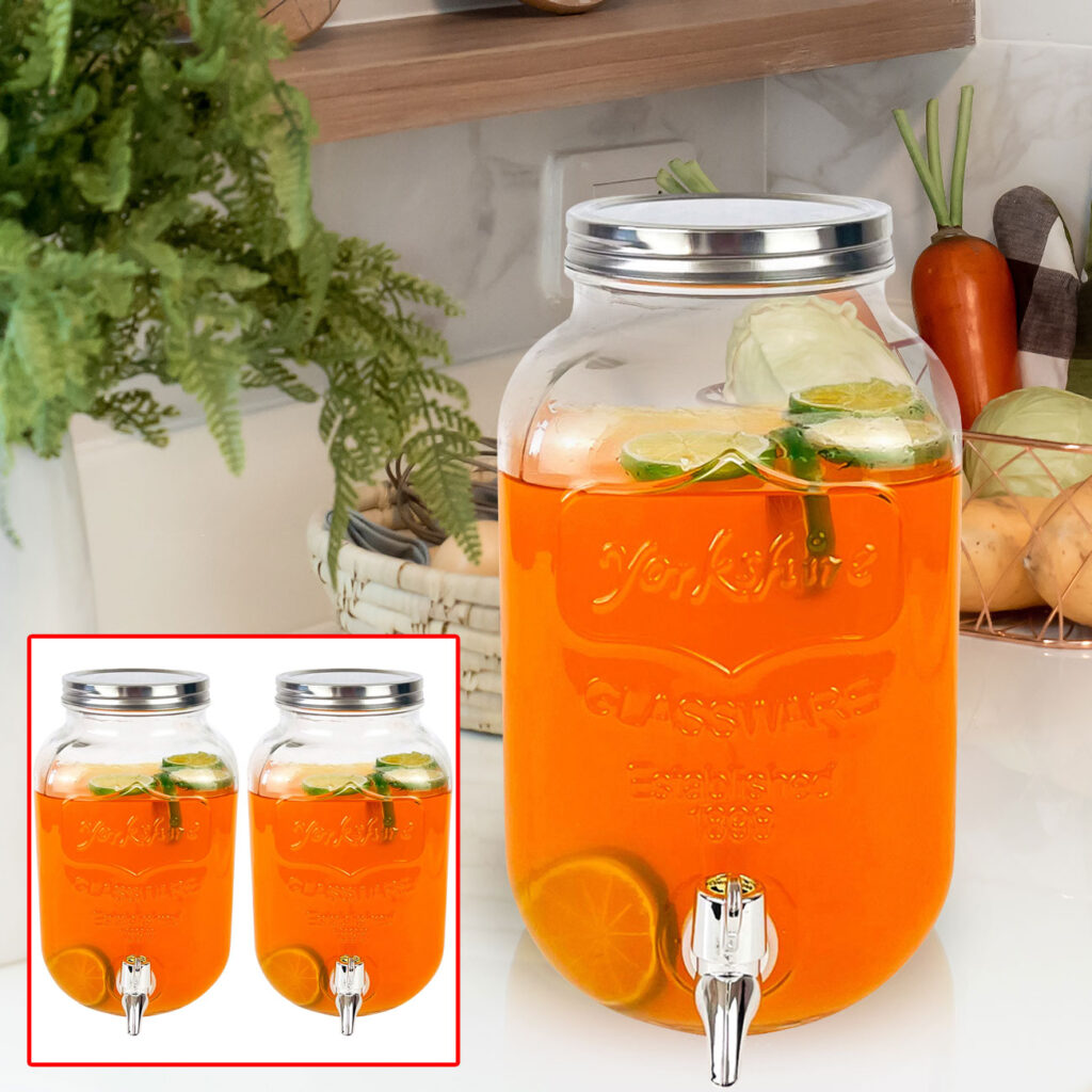 2er-Set Getränkespender aus Glas, eckiger Einmachglas-Look, Zapfhahn, 4 Liter