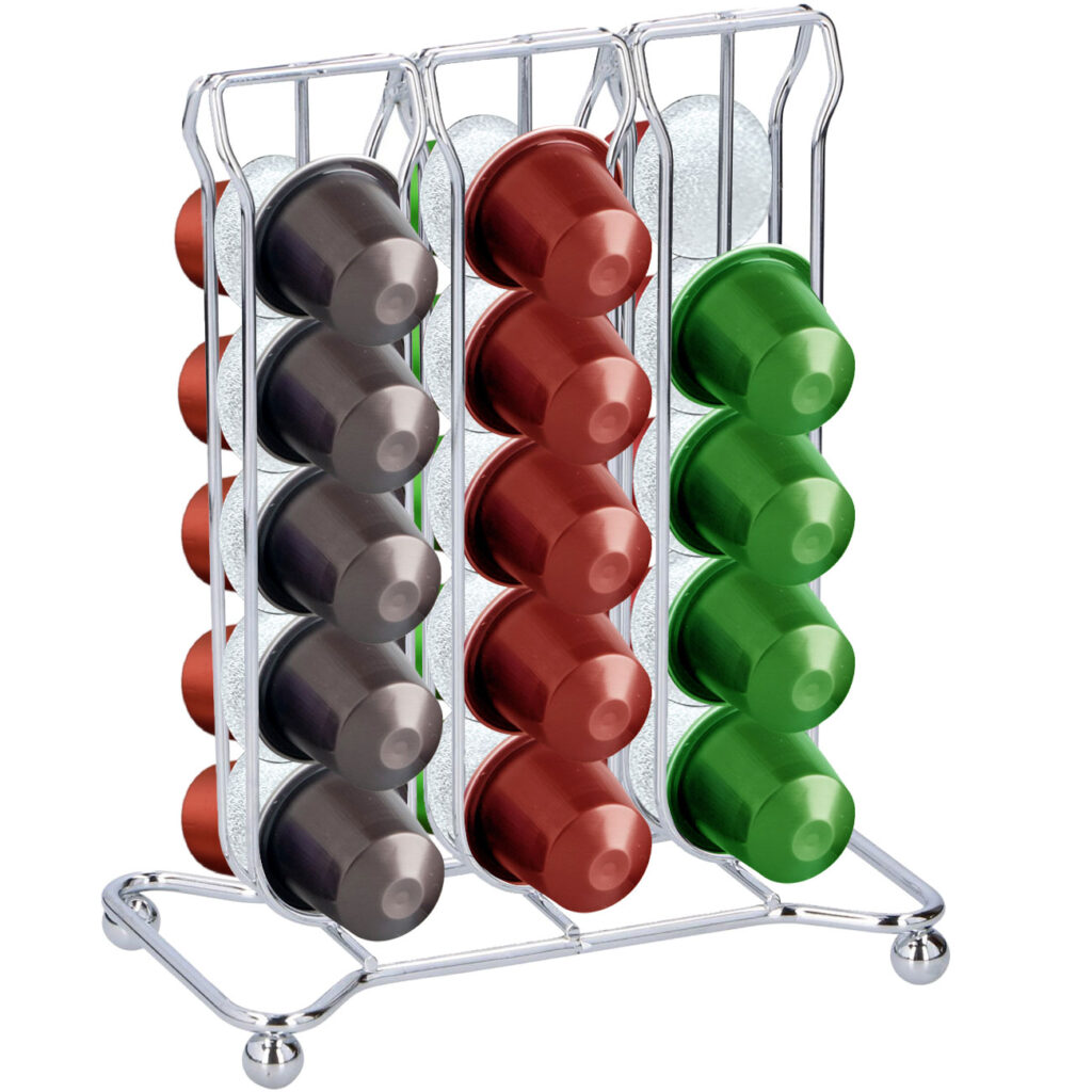 Praktischer Kaffeekapselhalter aus Metall für 30 Kapseln, 20,5 x 16,5 x 10 cm