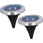 2er-Set Solar Bodenleuchte aus Edelstahl, mit Erdspiess, Ø 12 x 12 cm
