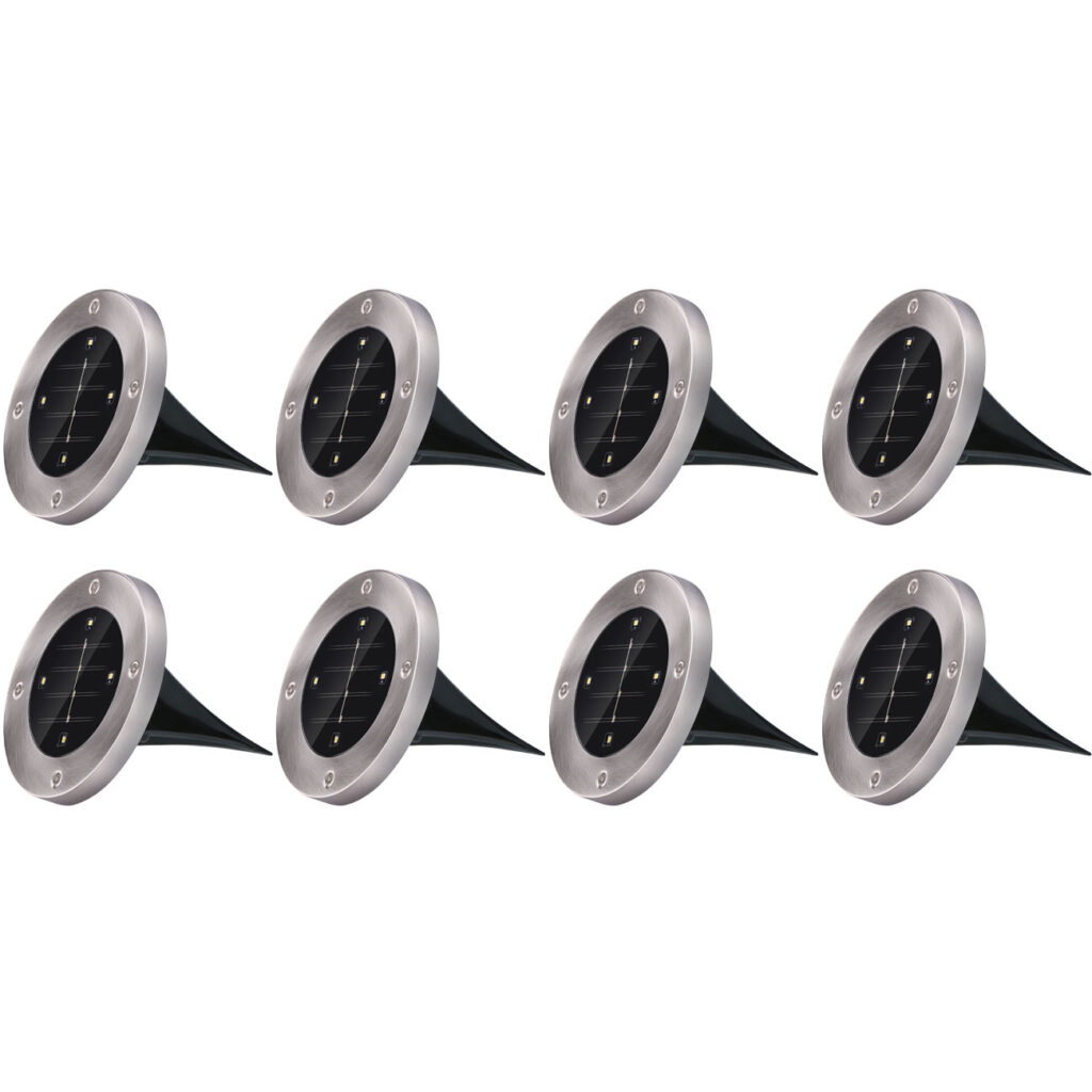 8er-Set Solar Bodenleuchte aus Edelstahl, mit Erdspiess, mit Erdspiess, Ø 12 x 13 cm