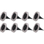 8er-Set Solar Bodenleuchte aus Edelstahl, mit Erdspiess, mit Erdspiess, Ø 12 x 13 cm