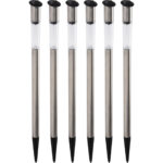 6er-Set Elegante Solar Gartenlampe aus Edelstahl, mit Erdspiess, 70 x 3 cm