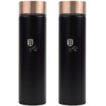 2er-Set Trinkflasche mit LED-Temperatur-Anzeige, 450 ml, Edelstahl, schwarz-roségold