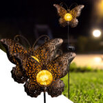 2er-Set Solar-Schmetterlingsdeko, LED-Solar- Gartenstecker, H 102 cm