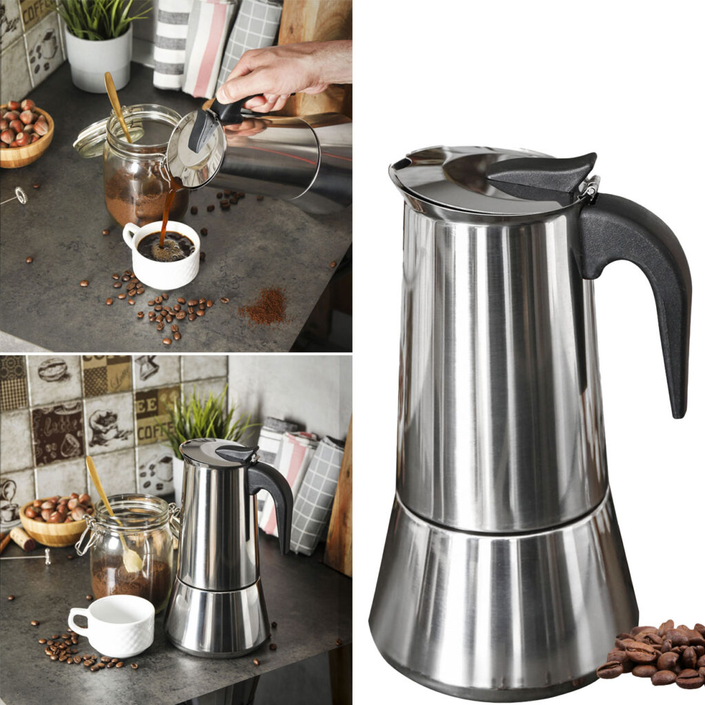 Espressokocher, gross, Edelstahl, für 12 Espressotassen