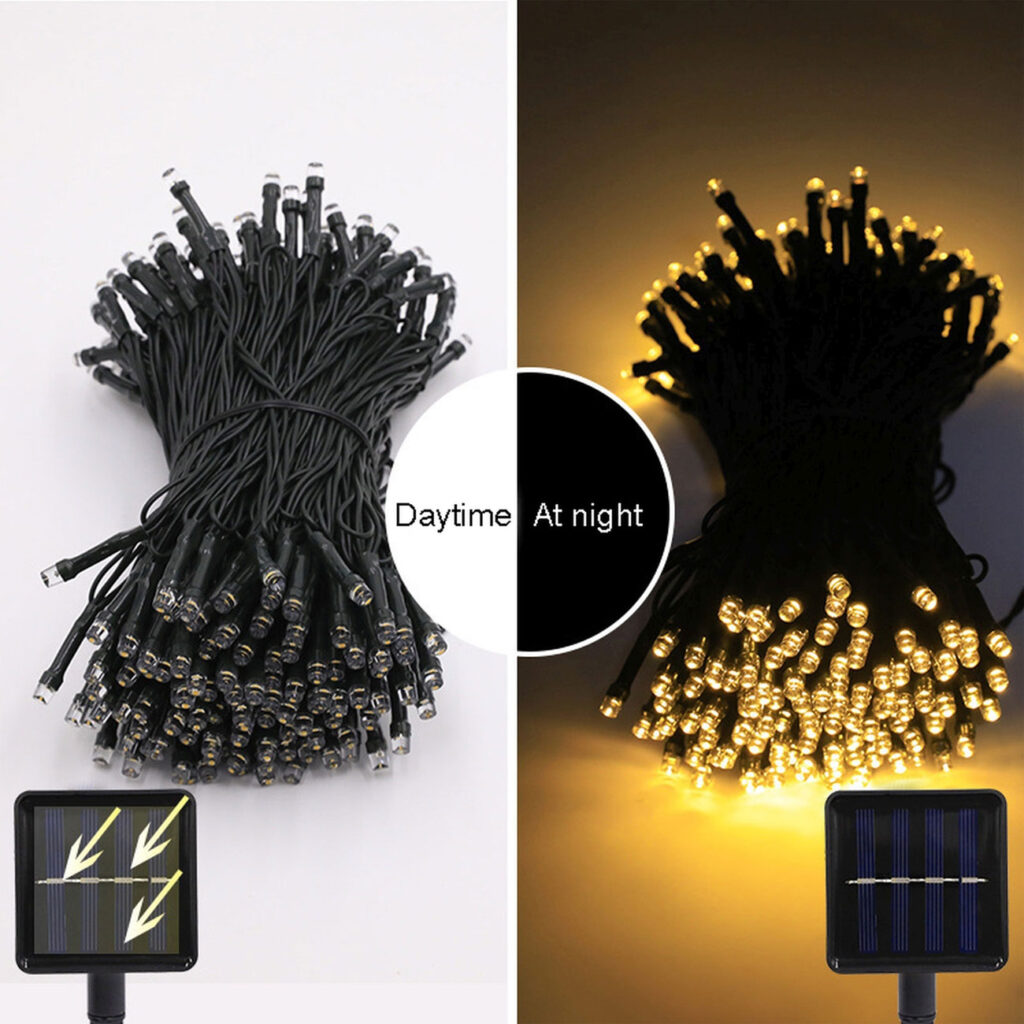 Solar Lichterkette mit 8 Lichtmodi und Dämmerungssensor, 12 m, 100 LEDs, IP44