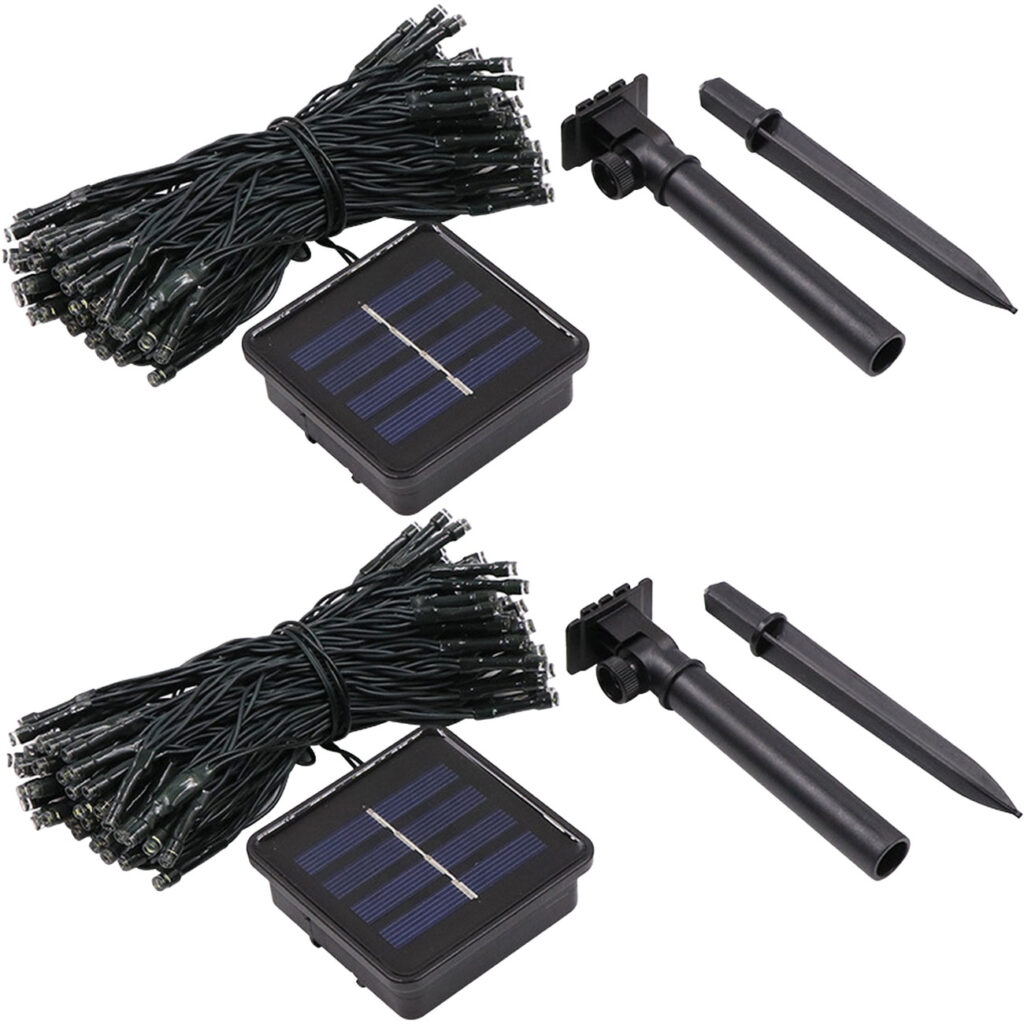 2er-Set Solar Lichterkette mit 8 Lichtmodi und Dämmerungsseensor, 12 m, 100 LEDs, IP44