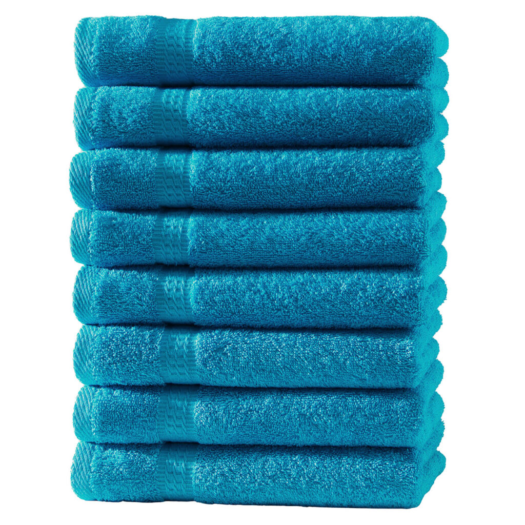 8er-Set Gästetücher, 30 x 50 cm, 100% luxuriöse Baumwolle, mit 2 Bordüren, türkis