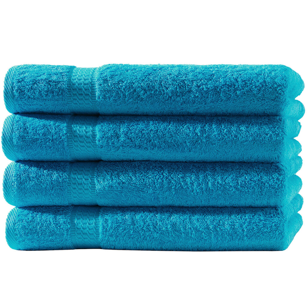4er-Set Badetücher, 100 x 150 cm, 100% luxuriöse Baumwolle, mit 2 Bordüren, türkis