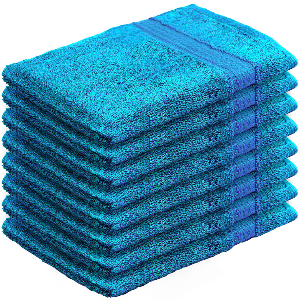 8er-Set Waschhandschuhe aus 100% Baumwolle, Frottee-Lappen mt Schlaufe, türkis