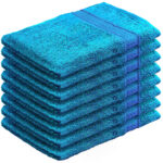 8er-Set Waschhandschuhe aus 100% Baumwolle, Frottee-Lappen mt Schlaufe, türkis