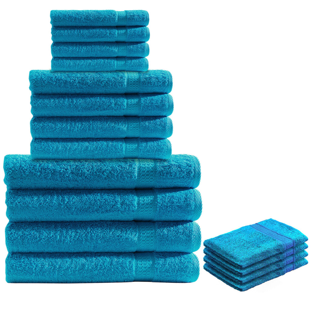 16-teiliges Handtuch-Set Frottee, je 4 Gäste-, Hand-, Badetücher und Waschlappen, türkis