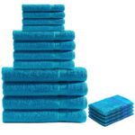 16-teiliges Handtuch-Set Frottee, je 4 Gäste-, Hand-, Badetücher und Waschlappen, türkis