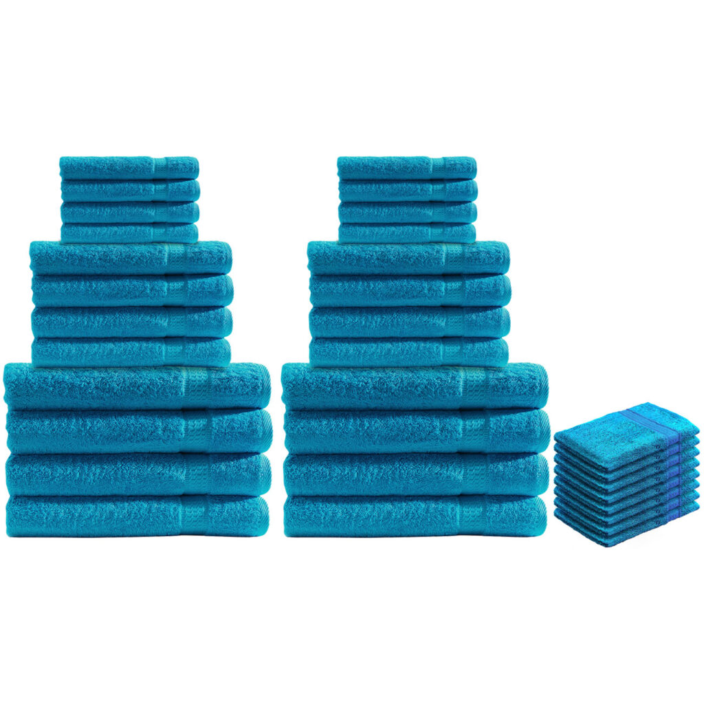 32-teiliges Handtuch-Set Frottee, je 8 Gäste-, Hand-, Badetücher und Waschlappen, türkis