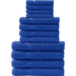 Handtuchset 12-teilig, je 4 Gäste-, Hand- und Duschtücher, 100% Baumwolle, royal