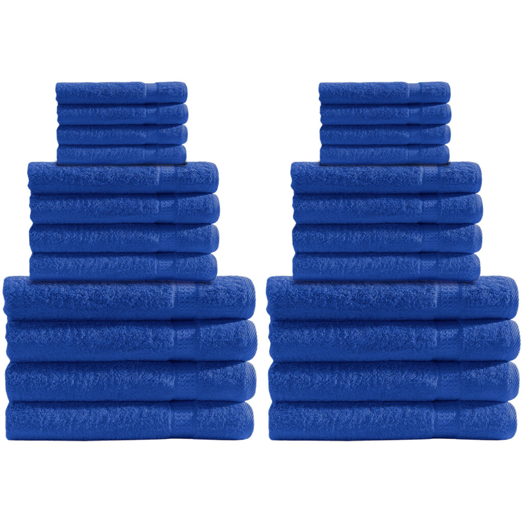 Handtuchset 24-teilig, je 8 Gäste-, Hand- und Duschtücher,100% Baumwolle, royal