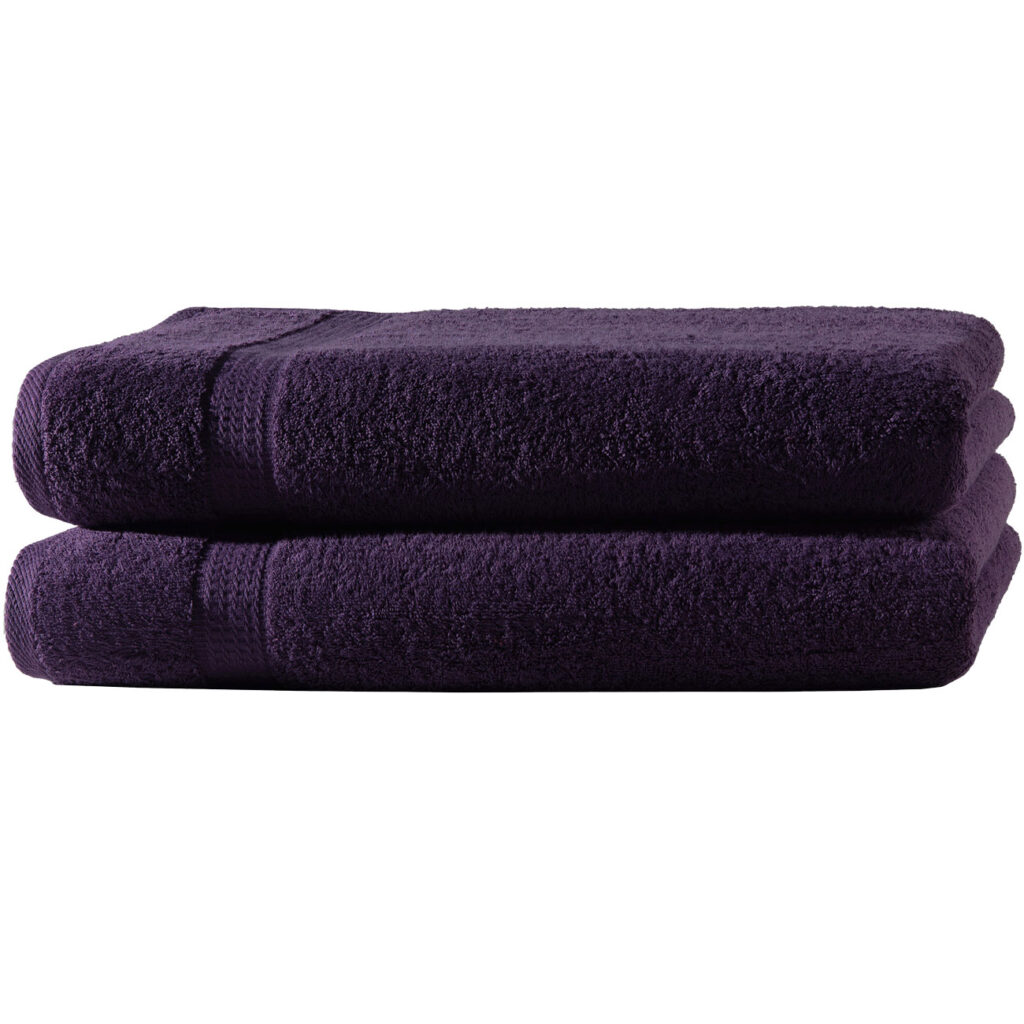 2er-Set Duschtücher, 70 x 140 cm, 100% luxuriöse Baumwolle, mit 2 Bordüren, aubergine