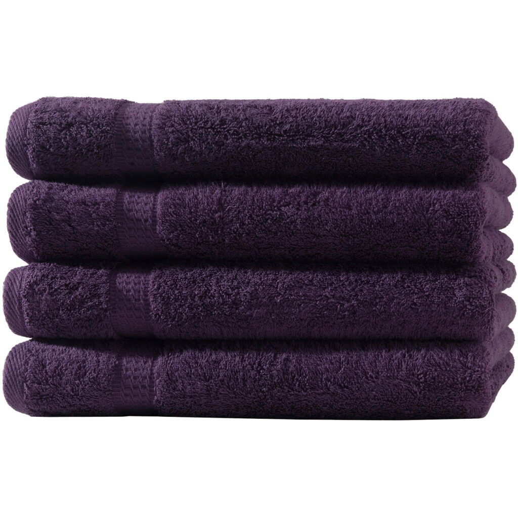 4er-Set Badetücher, 100 x 150 cm, 100% luxuriöse Baumwolle, mit 2 Bordüren, aubergine