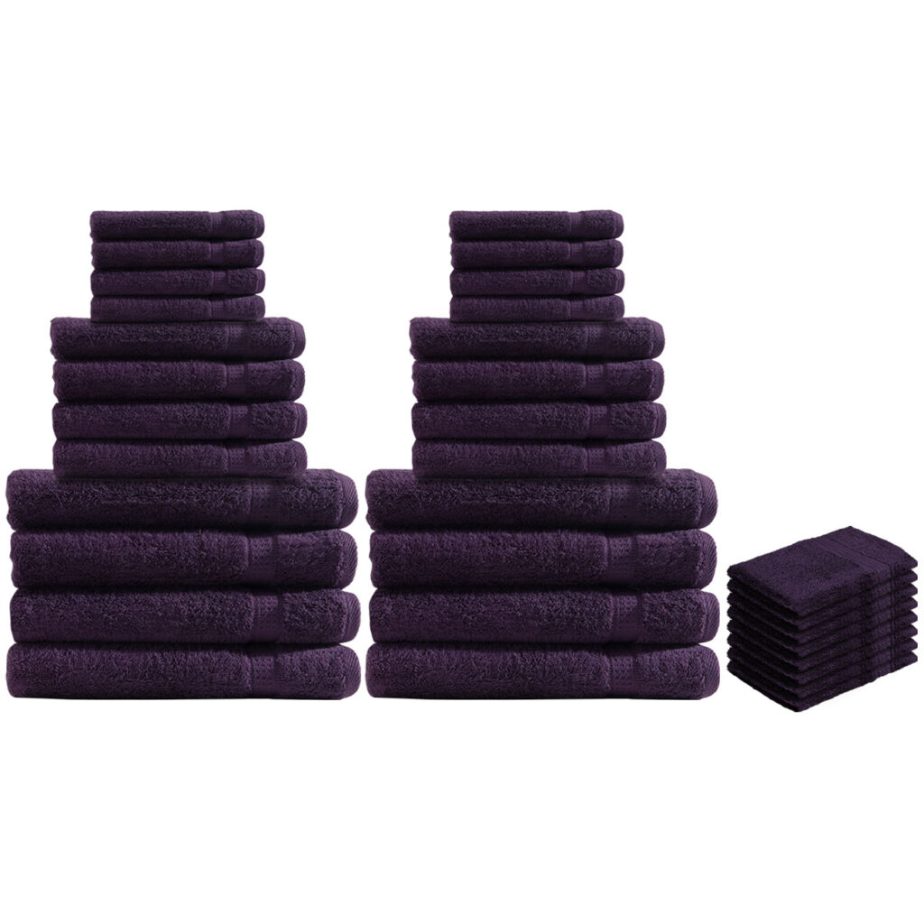32-teiliges Handtuch-Set Frottee, je 8 Gäste-, Hand-, Badetücher & Waschlappen, aubergine